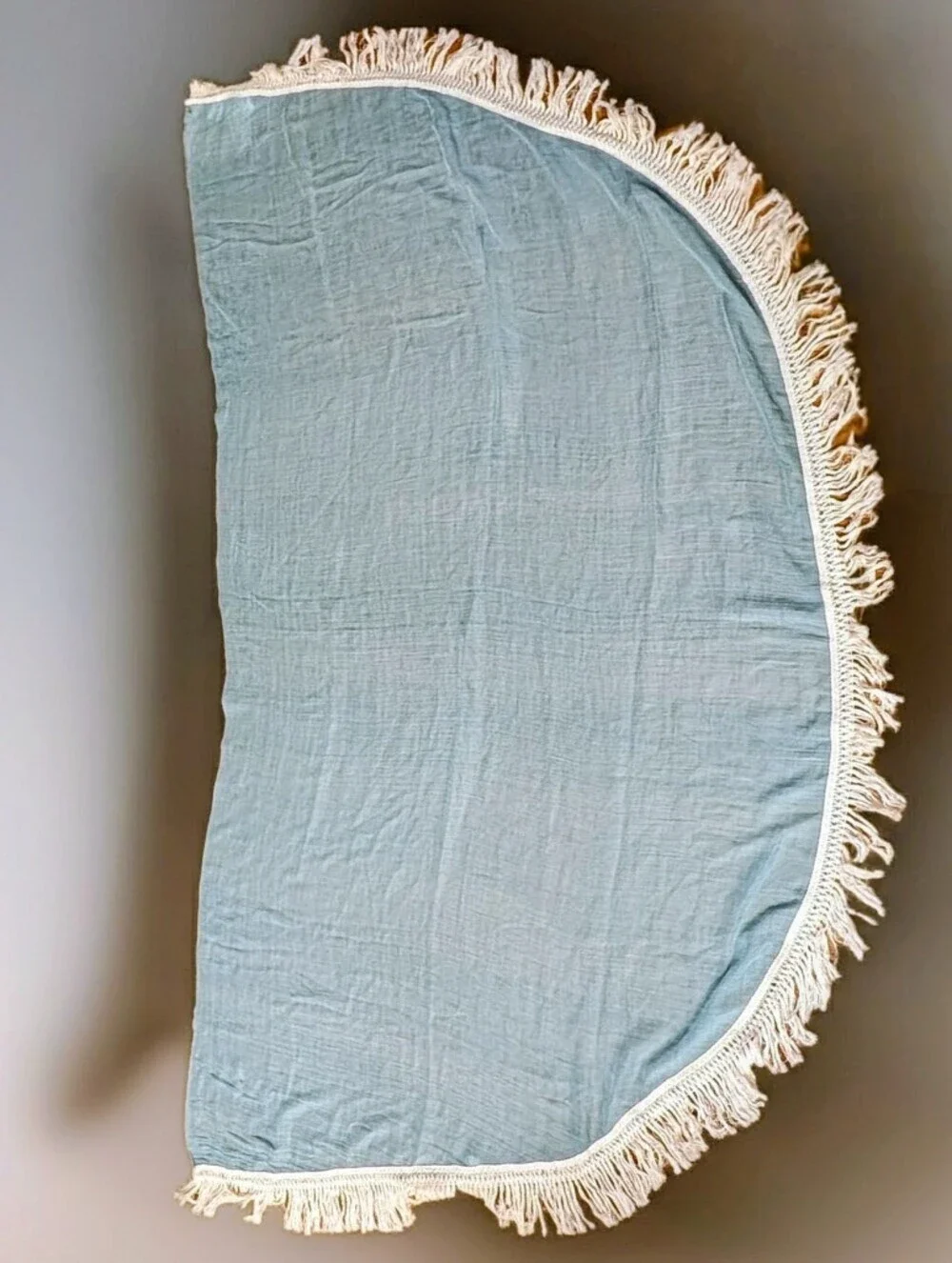 Light Blue 100% Cotton Semi Sheer Demi-Lune Half Moon Fringe Shawl Scarf Wrap